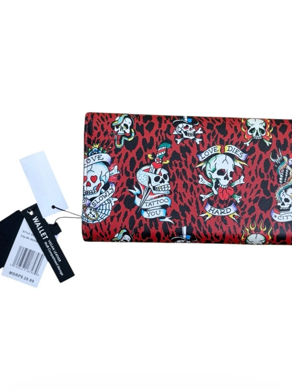 ED HARDY red cheetah print & tattoo motif wallet NWT